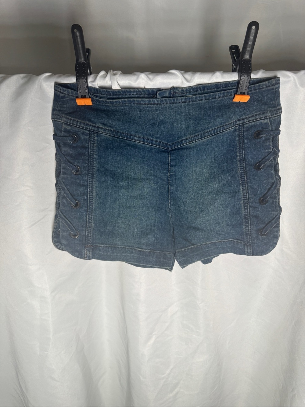 Free People Medium Blue Denim Lace-Up Side Shorts